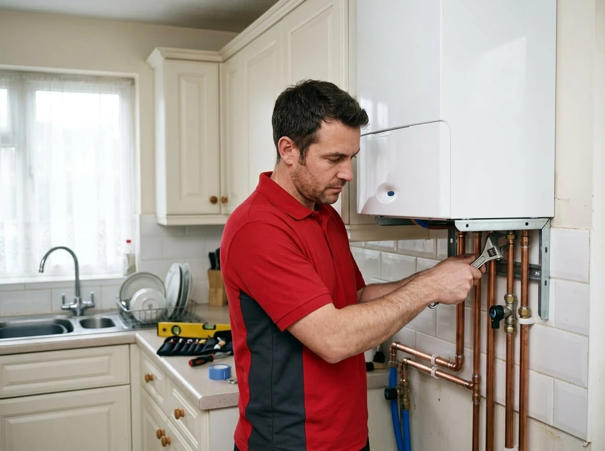 Walton Plumbers engineer installing a new combi boiler in Walton-on-Thames